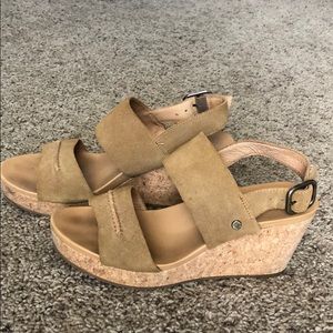 UGG suede cork heel wedges